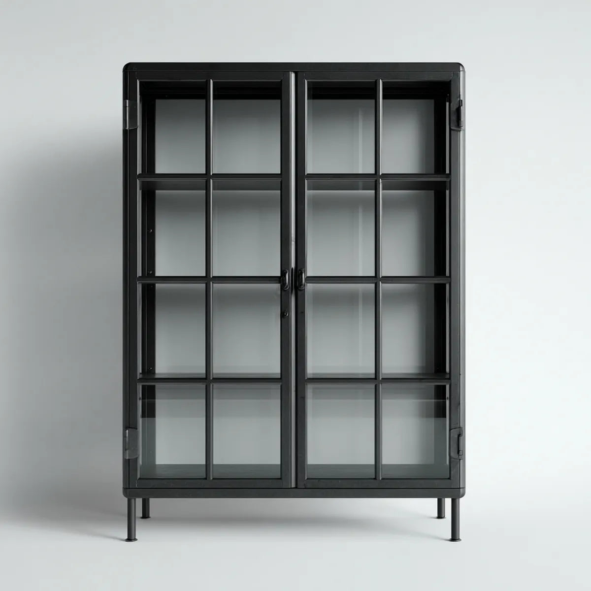 Vitrine Schwarz 90 x 40 x 180 cm aus pulverbeschichtetem Stahl und Glas rechteckig