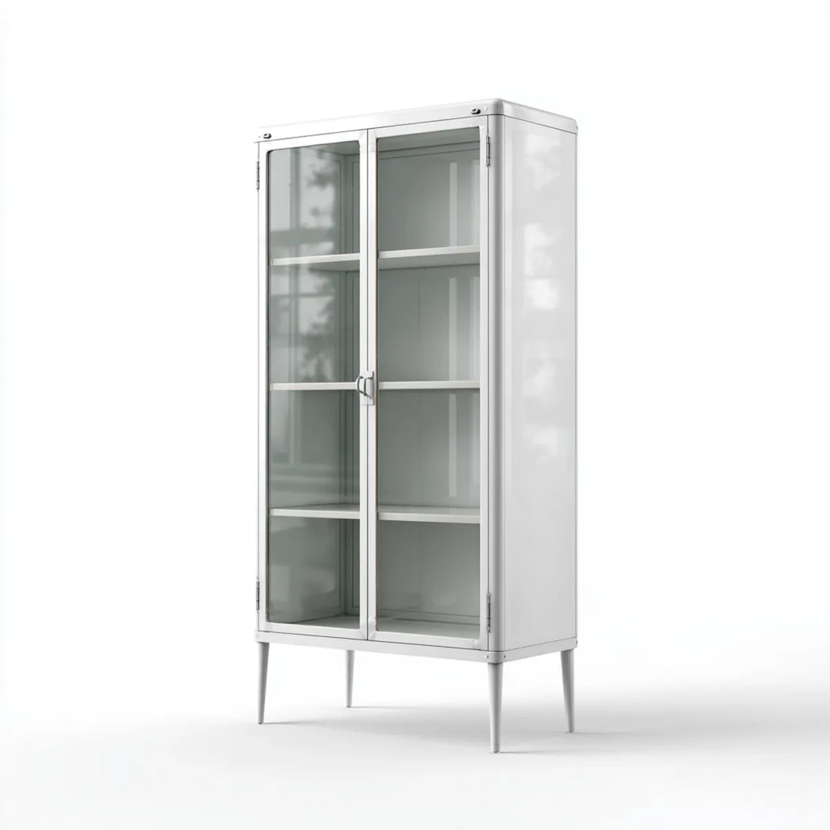 Vitrine mit 2 Glastüren Weiß Stahl und Glas 80 x 40 x 180 cm