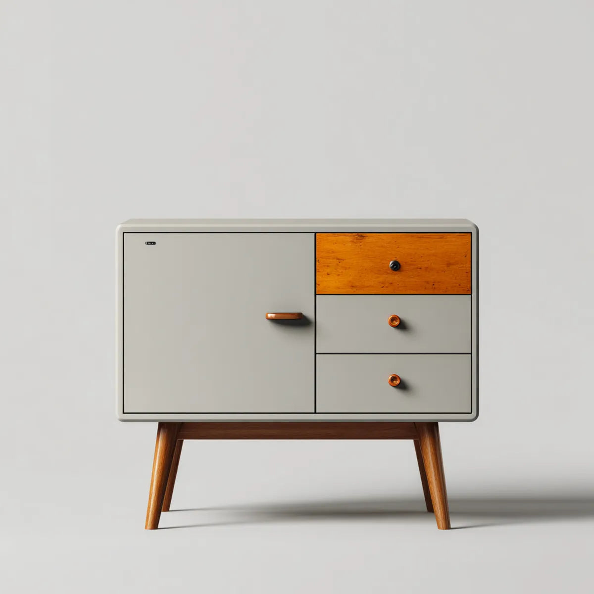 Sideboard mit 3 Schubladen und Tür Grau Naturbraun aus MDF und Gummibaum Massivholz rechteckig 90 x 40 x 90 cm