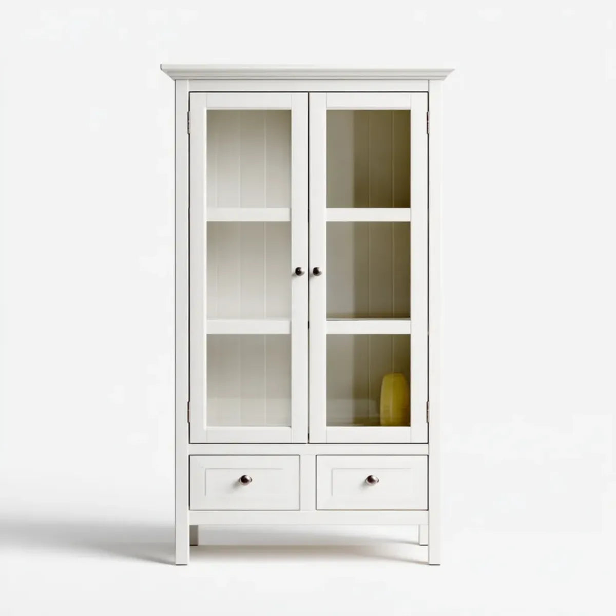 Vitrine Weiß 90 x 40 x 180 cm mit Glastüren und Schubladen aus MDF und Glas rechteckig