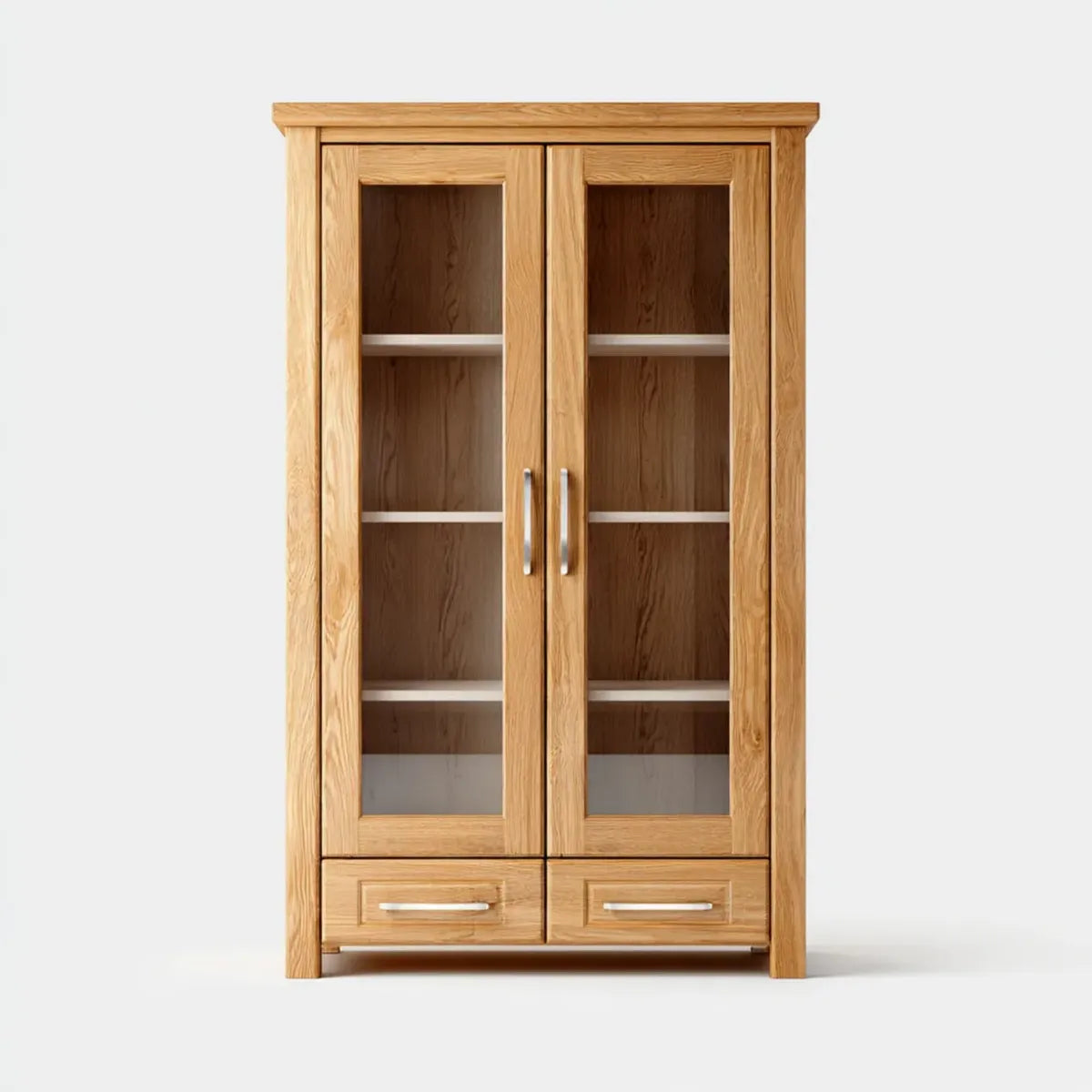 Vitrine aus Eichenholz natur mit Glastüren 100 x 40 x 190 cm rechteckig