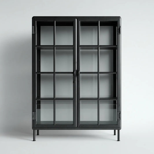Vitrine Schwarz 90 x 40 x 180 cm aus pulverbeschichtetem Stahl und Glas rechteckig