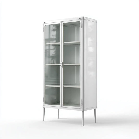 Vitrine mit 2 Glastüren Weiß Stahl und Glas 80 x 40 x 180 cm