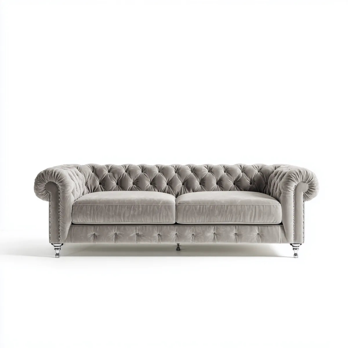 Chesterfield 3-Sitzer Sofa Grau 230 x 95 x 78 cm Polyester-Samt Gerade