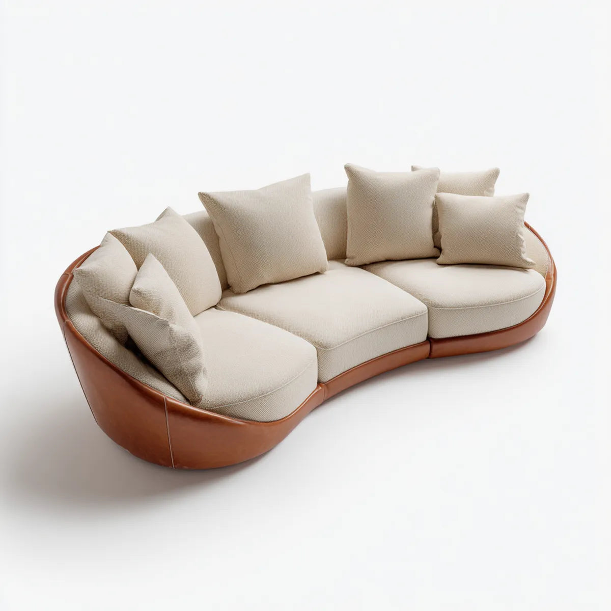 3-Sitzer Sofa Beige Cognac 280 x 125 x 78 cm Polyesterbezug PU-Kunstleder Geschwungene Form