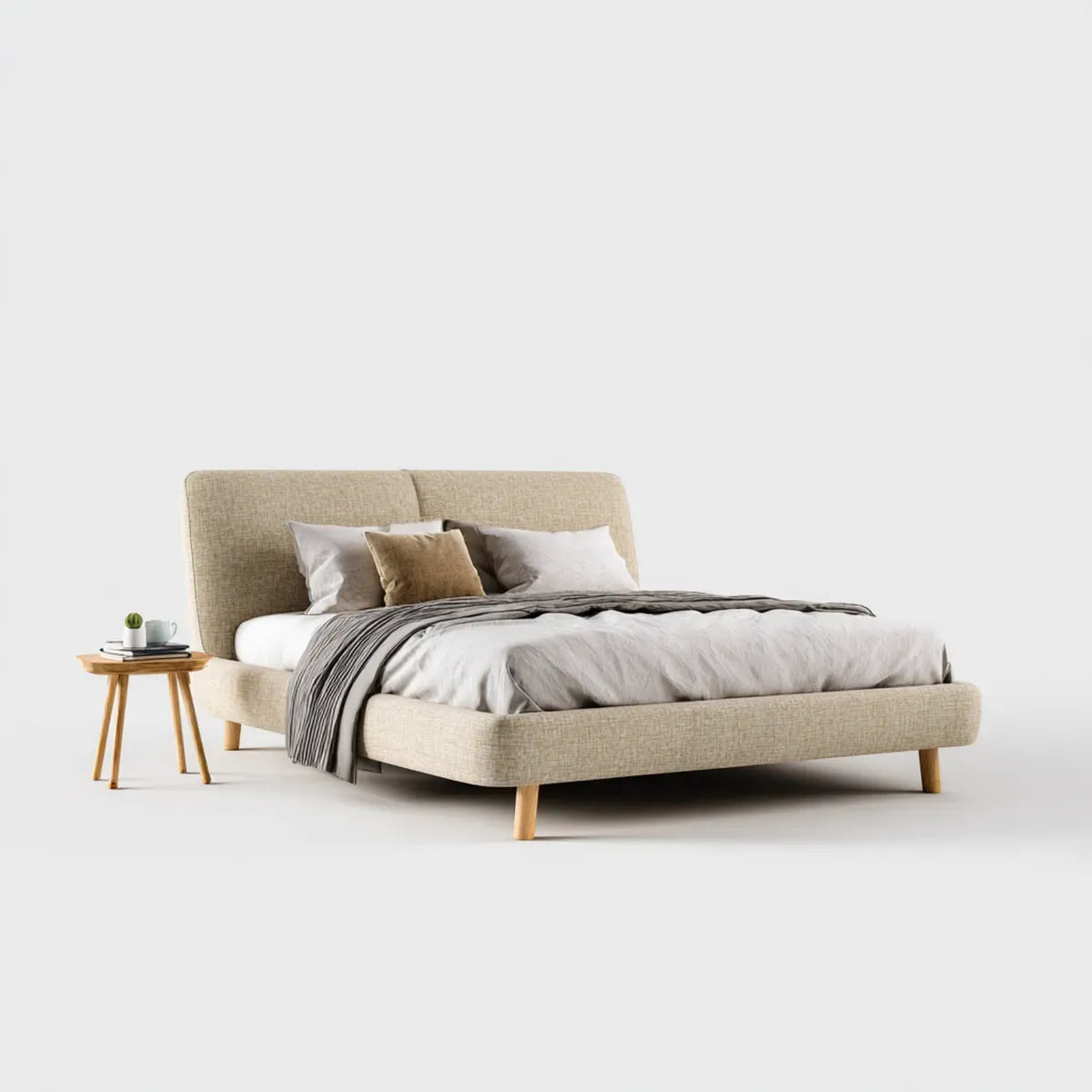 Polsterbett Doppelbett Beige 180 x 200 cm mit Polyesterbezug und Holzfüßen