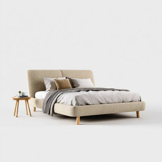 Polsterbett Doppelbett Beige 180 x 200 cm mit Polyesterbezug und Holzfüßen