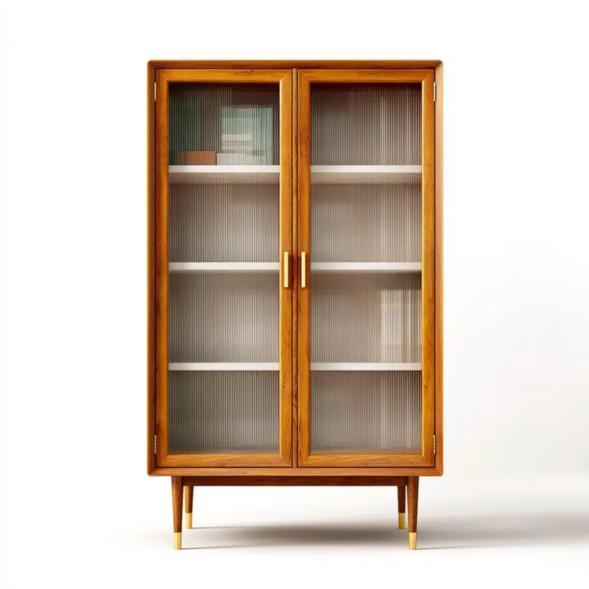 Vitrine mit 2 Türen Braun aus massivem Kautschukholz und geriffeltem Glas 90 x 40 x 180 cm