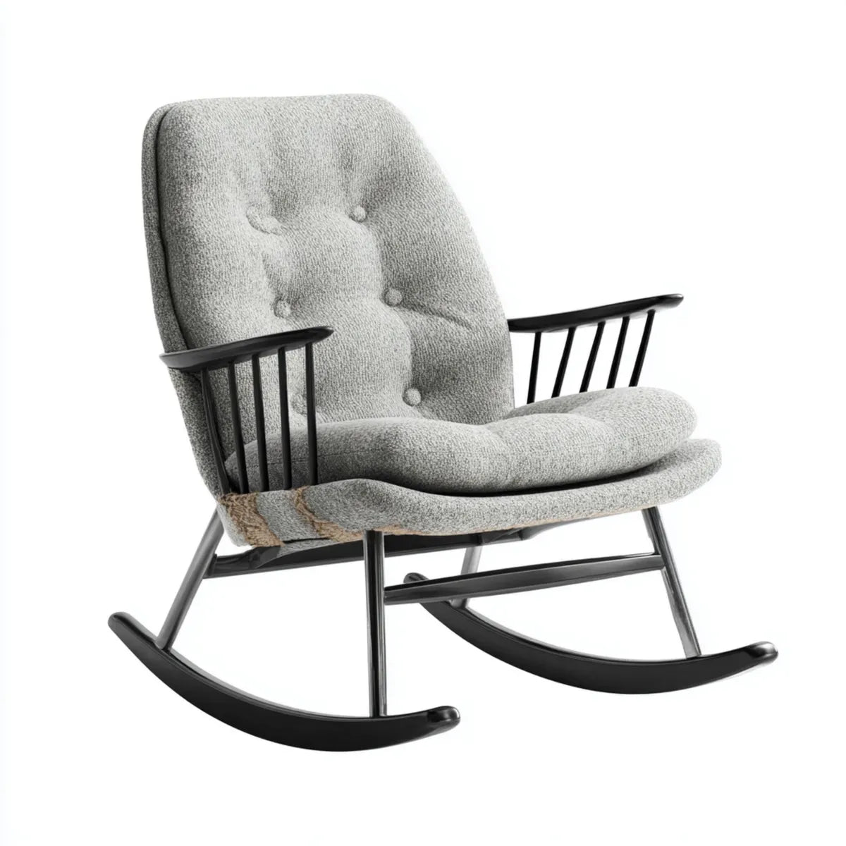 Schaukelstuhl Grau Schwarz 65 x 90 x 100 cm mit Polyesterbezug und Massivholzgestell