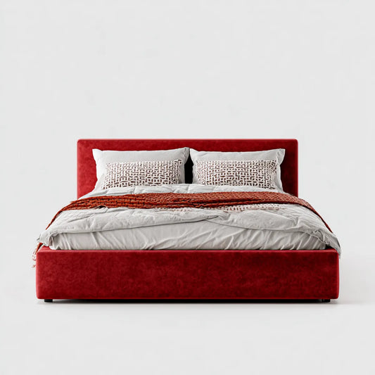 Polsterbett Doppelbett Rot 180 x 200 cm mit Polyester-Mikrofaserbezug und rechteckigem Kopfteil