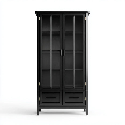 Vitrine Schwarz 90 x 40 x 180 cm aus MDF mit Glasfront rechteckig