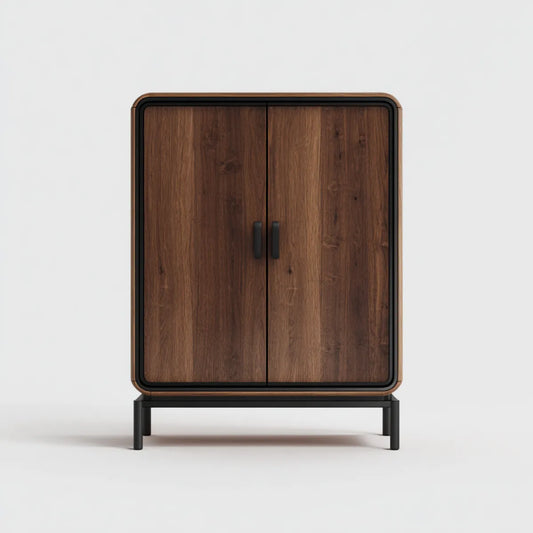 2-türiger Wohnzimmerschrank Nussbraun Schwarz 90 x 40 x 120 cm Holzwerkstoff Stahl Rechteckig