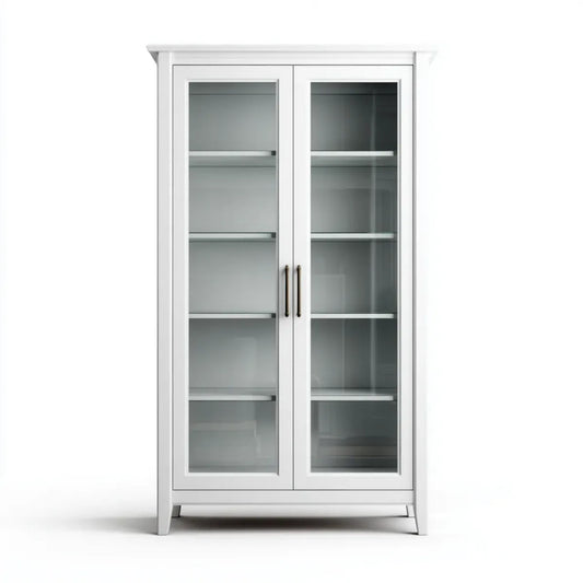 Vitrine Weiß 90 x 40 x 180 cm mit 2 Glastüren und 4 Einlegeböden aus MDF und Sicherheitsglas rechteckig