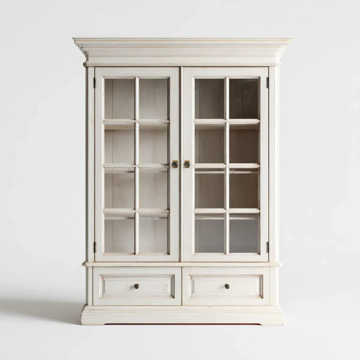Vitrine Weiß aus Kiefernholz und Glas mit 2 Türen 2 Schubladen 100 x 40 x 180 cm Rechteckig