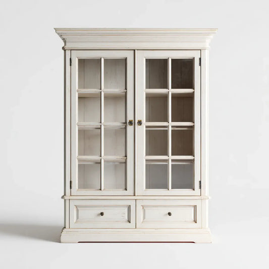 Vitrine Weiß aus Kiefernholz und Glas mit 2 Türen 2 Schubladen 100 x 40 x 180 cm Rechteckig