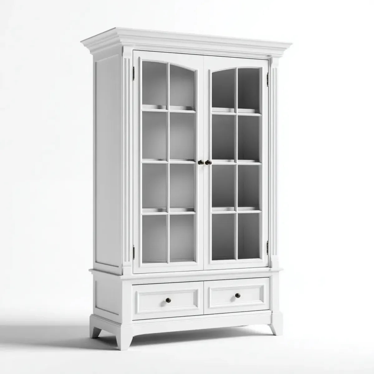 Vitrine mit Glastüren Weiß 100 x 45 x 190 cm MDF Glas rechteckig mit 2 Schubladen