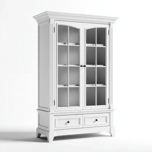 Vitrine mit Glastüren Weiß 100 x 45 x 190 cm MDF Glas rechteckig mit 2 Schubladen