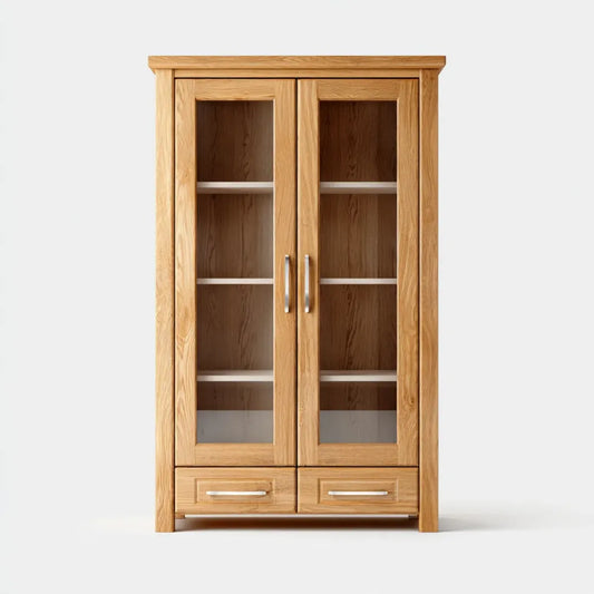 Vitrine aus Eichenholz natur mit Glastüren 100 x 40 x 190 cm rechteckig